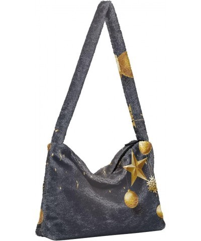 Christmas Star Snowflake Confetti Gold Plush Underarm Bag Women's Tote Handbags Fluffy Shoulder Bag for Autumn and Winter $10...