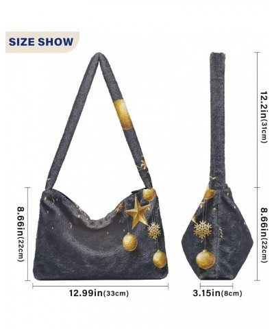 Christmas Star Snowflake Confetti Gold Plush Underarm Bag Women's Tote Handbags Fluffy Shoulder Bag for Autumn and Winter $10...