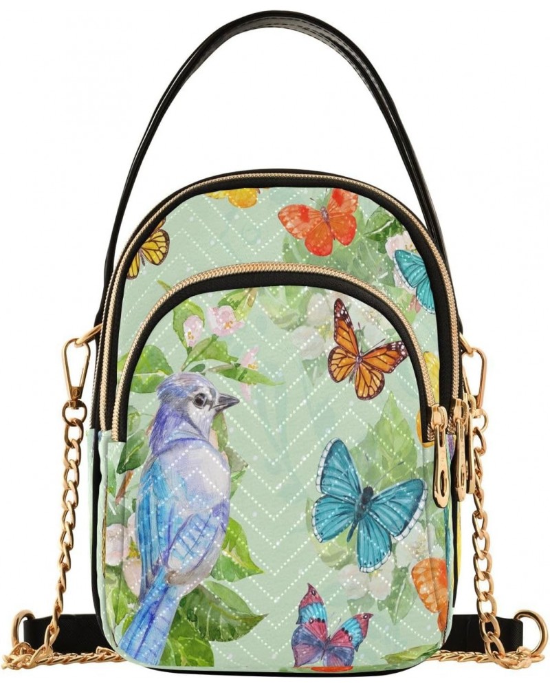 Vintage Butterflies Bird Crossbody Bags for Women Quilted Chain Crossbody Purses Trendy Spring Green Leaves Cross Body Phone ...