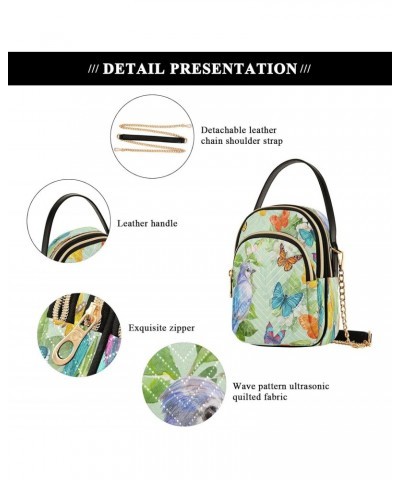 Vintage Butterflies Bird Crossbody Bags for Women Quilted Chain Crossbody Purses Trendy Spring Green Leaves Cross Body Phone ...