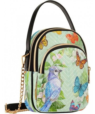 Vintage Butterflies Bird Crossbody Bags for Women Quilted Chain Crossbody Purses Trendy Spring Green Leaves Cross Body Phone ...