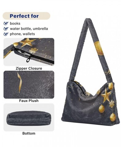 Christmas Star Snowflake Confetti Gold Plush Underarm Bag Women's Tote Handbags Fluffy Shoulder Bag for Autumn and Winter $10...