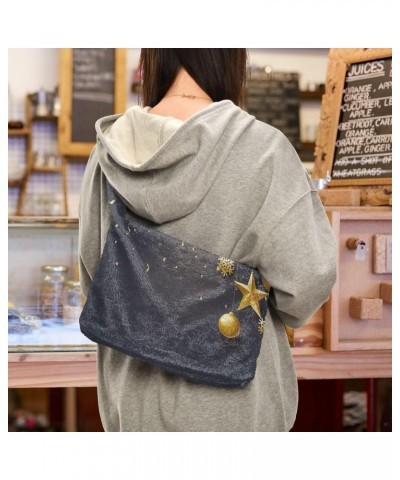 Christmas Star Snowflake Confetti Gold Plush Underarm Bag Women's Tote Handbags Fluffy Shoulder Bag for Autumn and Winter $10...