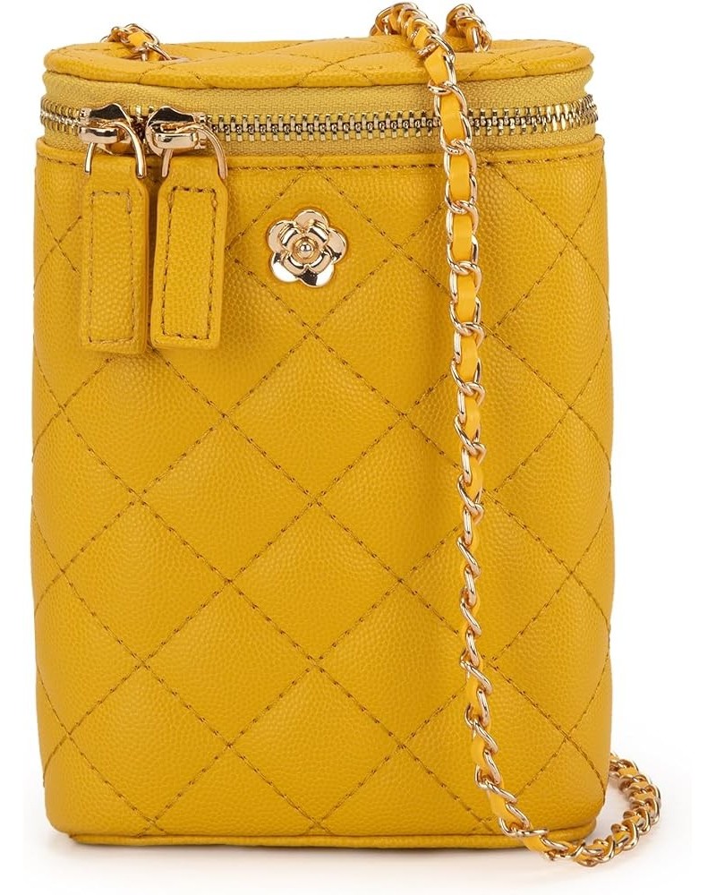 Small Crossbody Cell Phone Purse for Women Soft Chain Quilted Cellphone Wallet Bag E Cylinder Must Yellow $12.42 Crossbody Bags