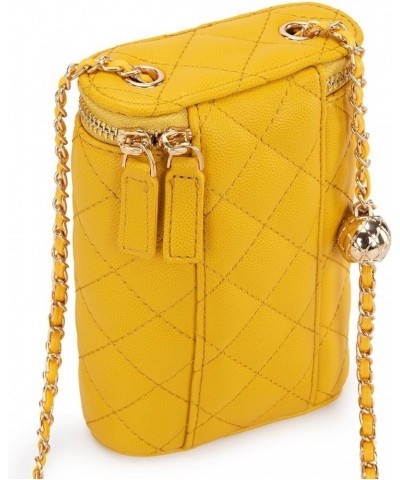 Small Crossbody Cell Phone Purse for Women Soft Chain Quilted Cellphone Wallet Bag E Cylinder Must Yellow $12.42 Crossbody Bags