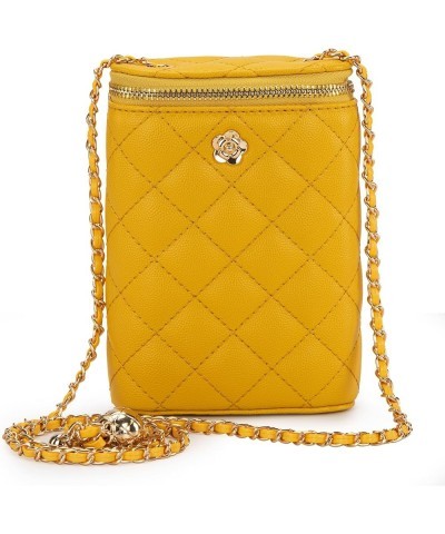 Small Crossbody Cell Phone Purse for Women Soft Chain Quilted Cellphone Wallet Bag E Cylinder Must Yellow $12.42 Crossbody Bags