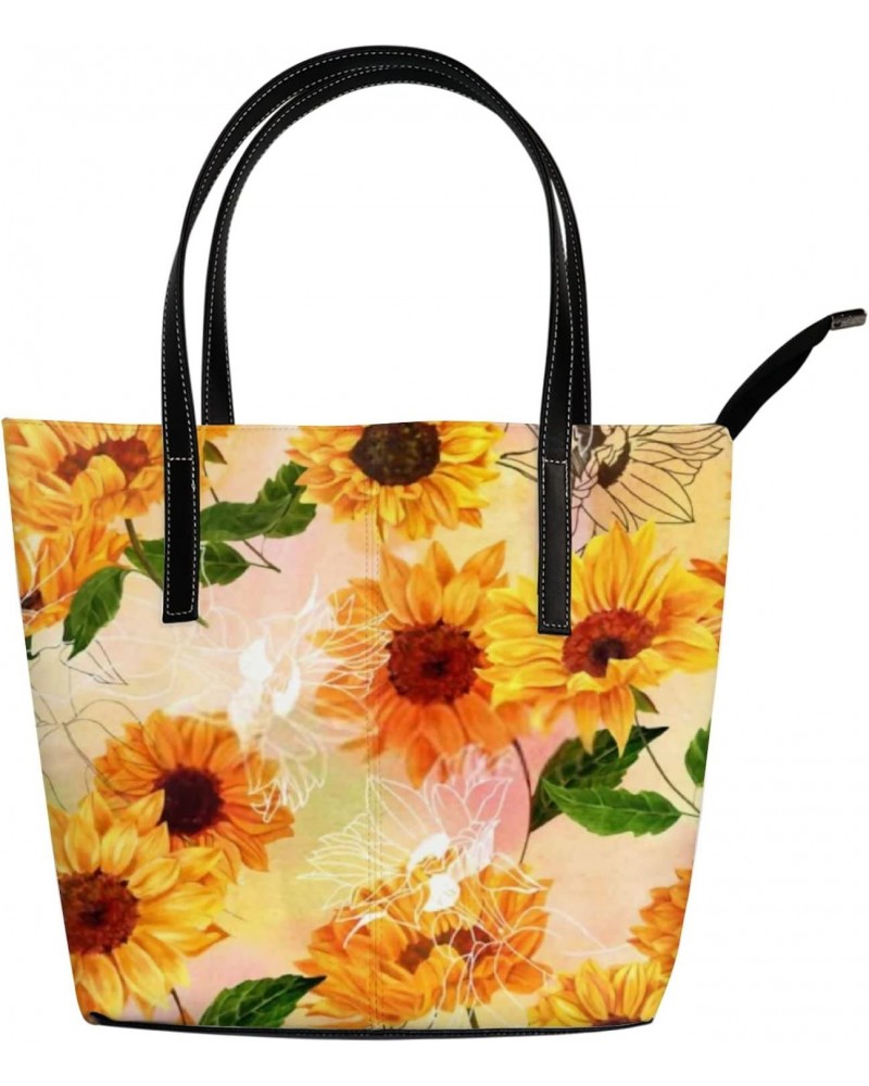 Yellow Vintage Vibrant Yellow Sunflower Tote Bag for Women Leather Handbags Women's Crossbody Handbags Work Tote Bags for Wom...