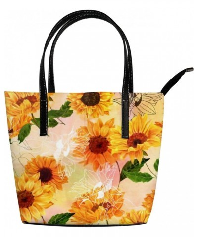 Yellow Vintage Vibrant Yellow Sunflower Tote Bag for Women Leather Handbags Women's Crossbody Handbags Work Tote Bags for Wom...