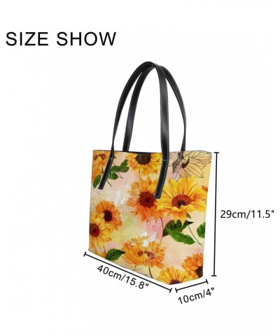 Yellow Vintage Vibrant Yellow Sunflower Tote Bag for Women Leather Handbags Women's Crossbody Handbags Work Tote Bags for Wom...