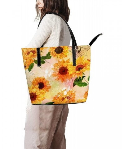 Yellow Vintage Vibrant Yellow Sunflower Tote Bag for Women Leather Handbags Women's Crossbody Handbags Work Tote Bags for Wom...