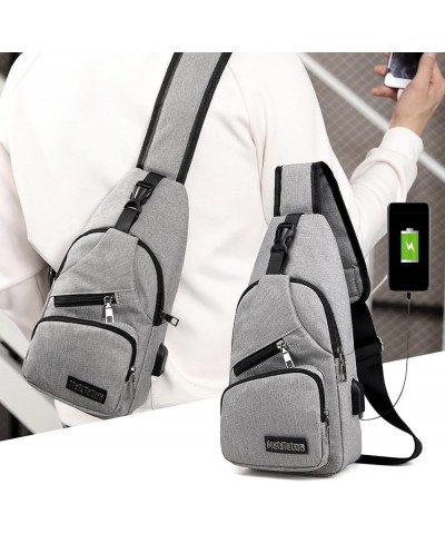 Crossbody Shoulder Bag - Waterproof Strap Bag With USB Hole for Men Women,for Hiking,Walking,Biking (Gray) Gray $22.83 Crossb...