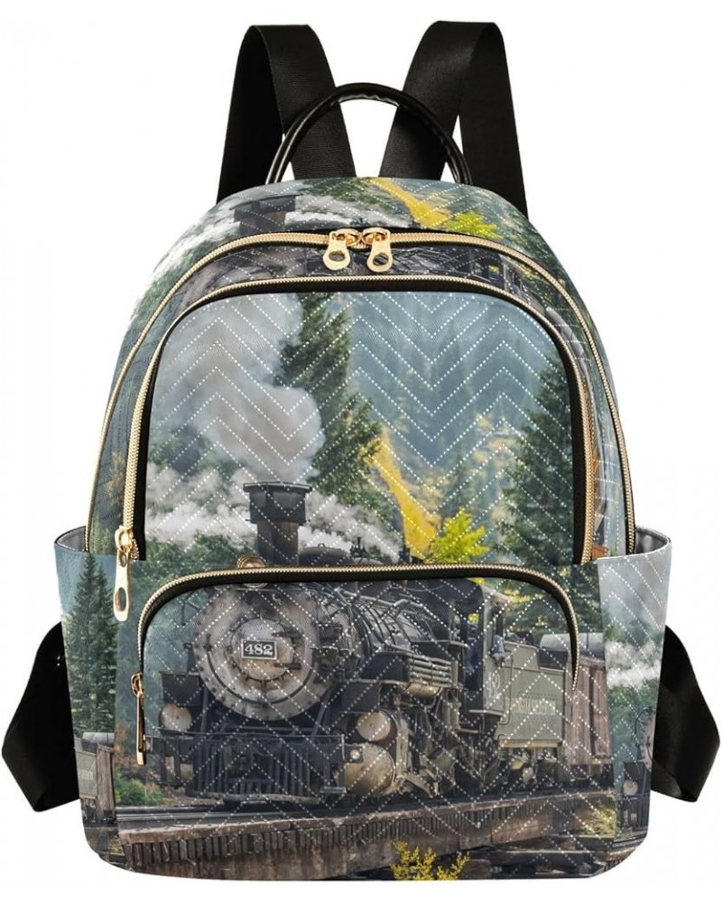 Women Backpack Steam Train Mountain Anti-Theft Travel Backpack with Luggage Belt Lightweight Handbag Lady Purse Roomy Double ...