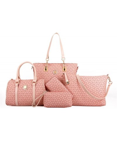 Handbag Set for Women 5 Pack Tote Purse Zipper Handbags Set Fashion PU Leather Satchel Messenger Bag Set Pink $17.34 Satchels