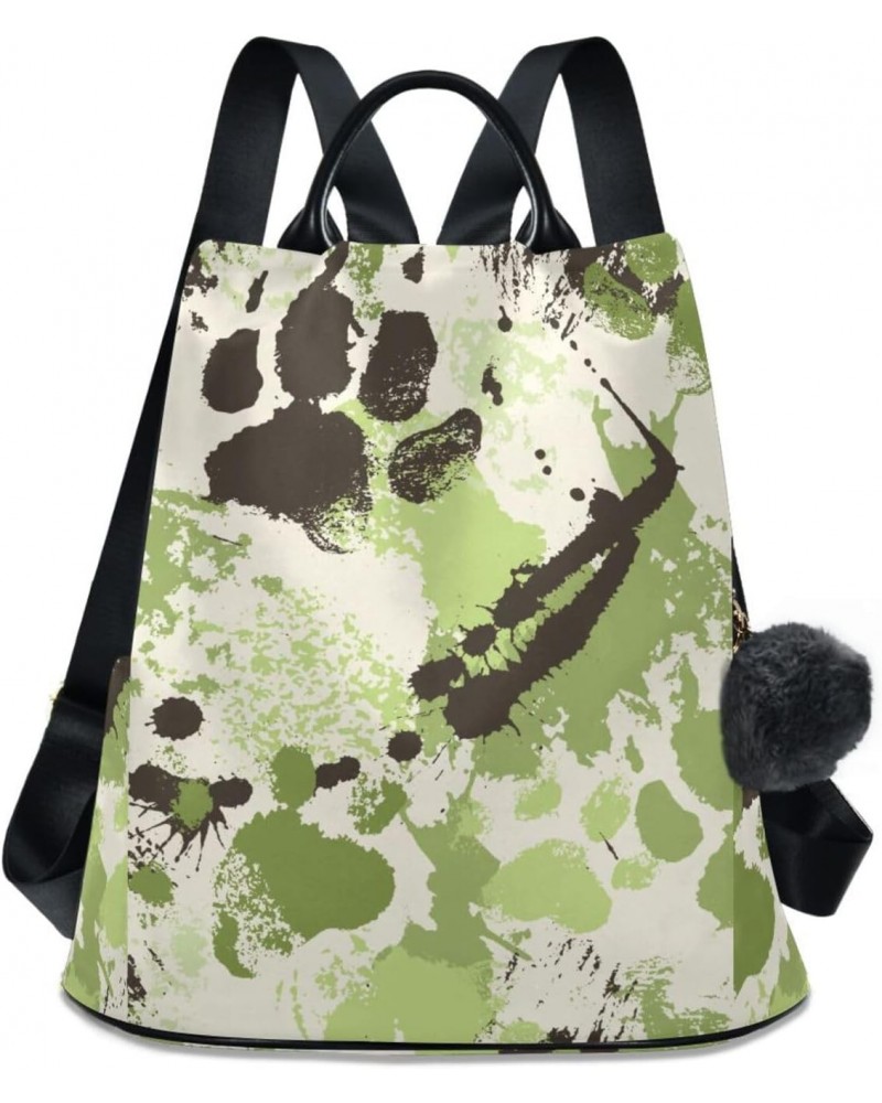 Women Fashion Backpack - Paw Print Green, Anti Theft Casual Daypack Shoulder Bag Purse for Travel Work 15 inches $23.77 Backp...