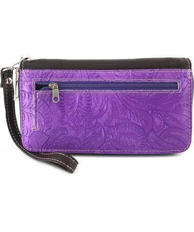 Turquoise Concho Western Floral Women Wrist Handle Bifold Zipper Wallet Purple $9.99 Wallets