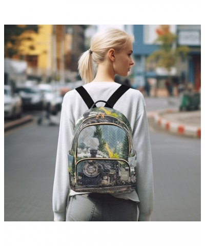 Women Backpack Steam Train Mountain Anti-Theft Travel Backpack with Luggage Belt Lightweight Handbag Lady Purse Roomy Double ...