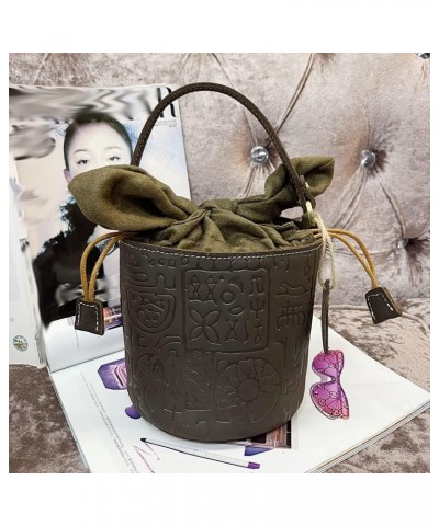 Oracle Embossed Cow Leather Bucket Bag Retro Casual Handbags Work Bag Women's Shoulder Bags (Red) Gray $35.80 Shoulder Bags