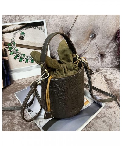 Oracle Embossed Cow Leather Bucket Bag Retro Casual Handbags Work Bag Women's Shoulder Bags (Red) Gray $35.80 Shoulder Bags