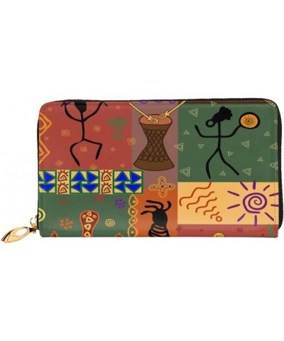 Long Handbag Purse Wristlet Bag Card Holder Wallet-African Style Dance Depicting Leather Wallet For Women Men $19.32 Wristlets