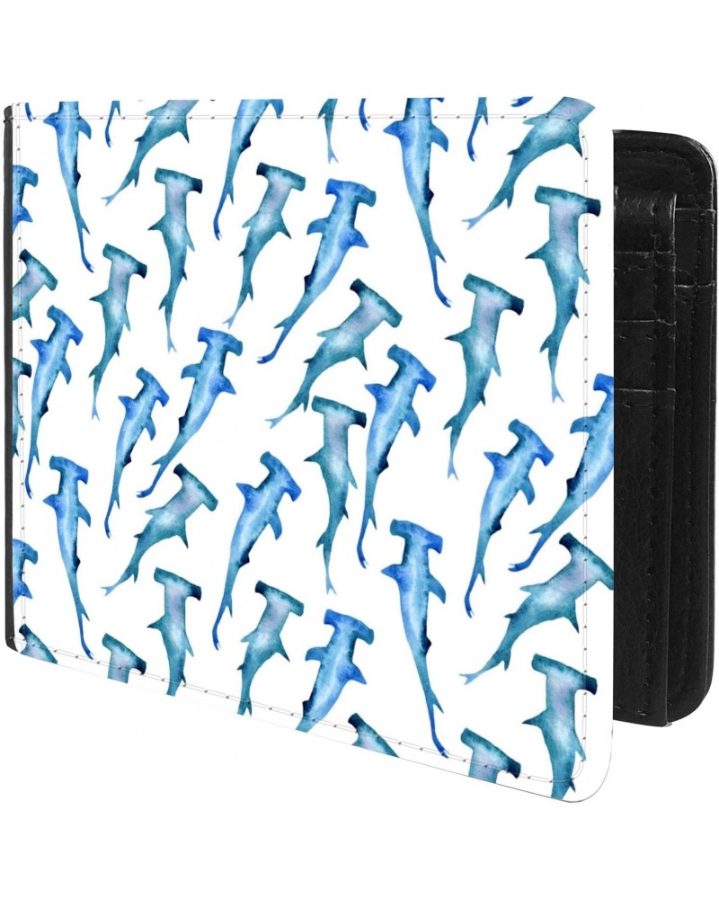 Unique Desige Pattern - Hammerhead shark watercolor illustration, Slim Front Pocket Wallet Billfold RFID Blocking $8.34 Wallets