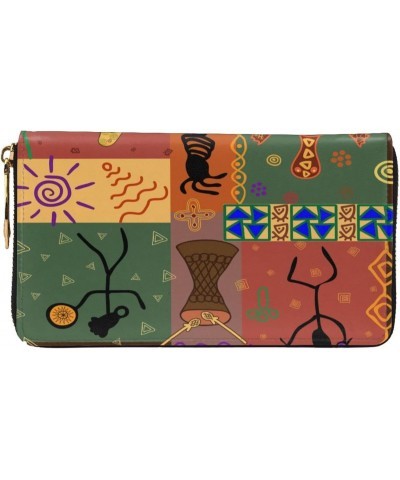 Long Handbag Purse Wristlet Bag Card Holder Wallet-African Style Dance Depicting Leather Wallet For Women Men $19.32 Wristlets