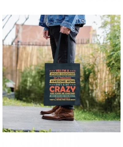 Gift for Spoiled Daughter of Freaking Awesome Mom Perfect for Mothers Day Navy Black Multicolor Canvas Tote Bag $14.50 Totes