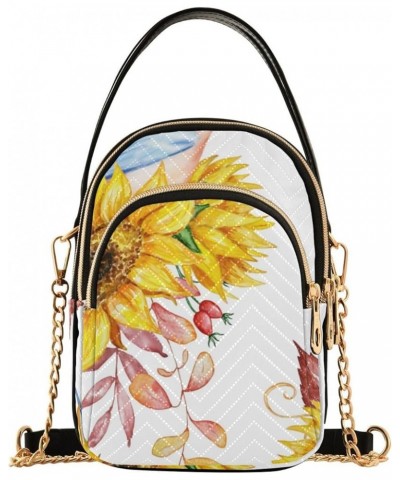 Women's Crossbody Bag, Watercolor Sunflowers Yellow Three Zipper Design Handbag Shoulder Bag Wallet Color424 $12.48 Crossbody...