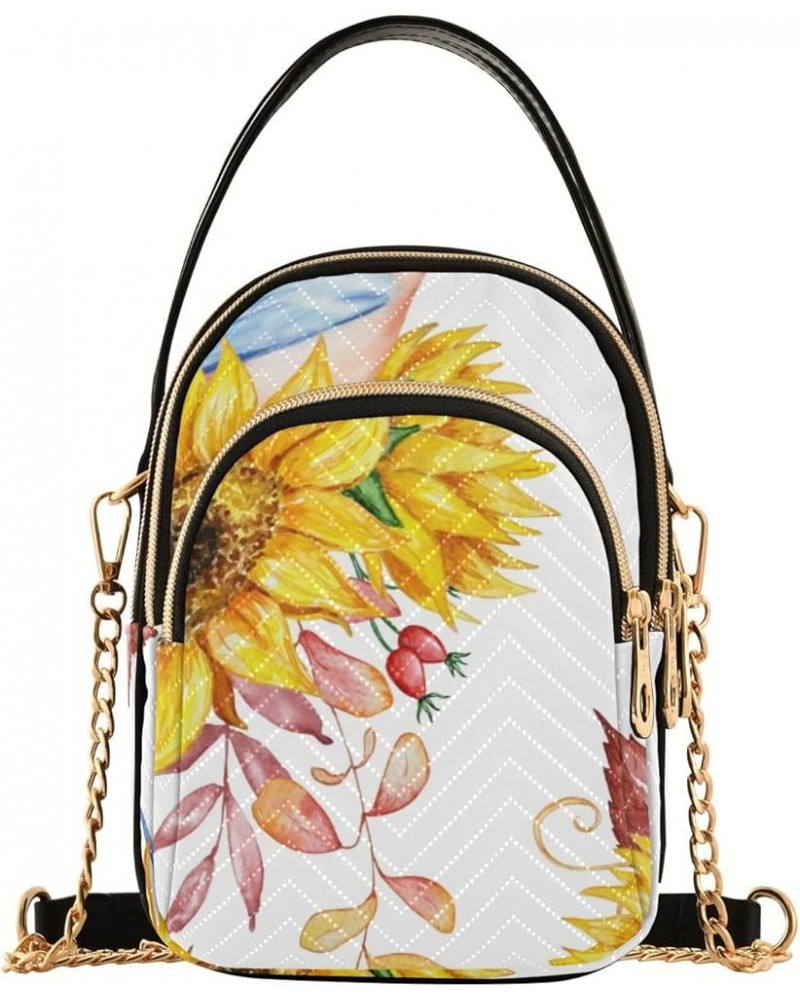 Women's Crossbody Bag, Watercolor Sunflowers Yellow Three Zipper Design Handbag Shoulder Bag Wallet Color424 $12.48 Crossbody...