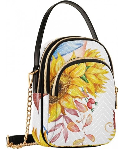 Women's Crossbody Bag, Watercolor Sunflowers Yellow Three Zipper Design Handbag Shoulder Bag Wallet Color424 $12.48 Crossbody...