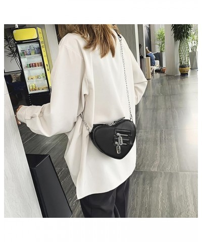 Heart Shaped Chains Shoulder Bag Women Casual Crossbody Bag PU Leather Satchel Bag for Travel Shopping Daily Use Black $25.65...