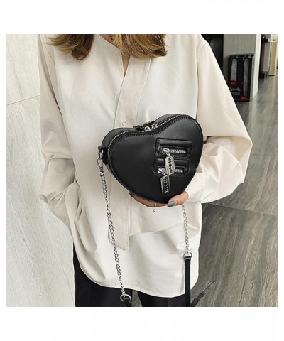 Heart Shaped Chains Shoulder Bag Women Casual Crossbody Bag PU Leather Satchel Bag for Travel Shopping Daily Use Black $25.65...