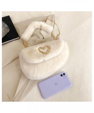 Fashion Plush Crossbody Bag For Women, Saddle Purse Wallet, Faux Fur Soft Handbag for Winter, Lovely Heart Shoulder Chain Bag...