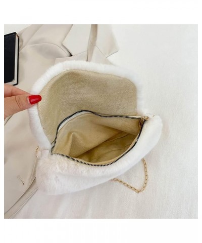 Fashion Plush Crossbody Bag For Women, Saddle Purse Wallet, Faux Fur Soft Handbag for Winter, Lovely Heart Shoulder Chain Bag...