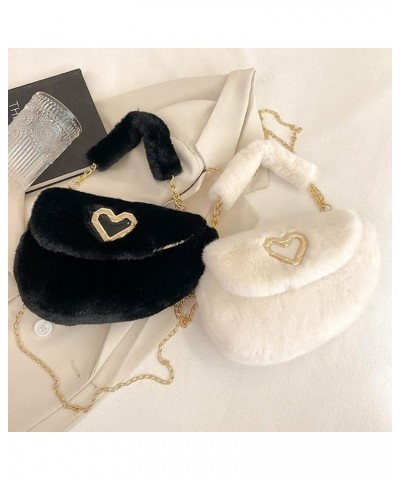 Fashion Plush Crossbody Bag For Women, Saddle Purse Wallet, Faux Fur Soft Handbag for Winter, Lovely Heart Shoulder Chain Bag...