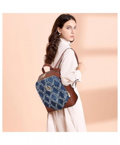 MKP Women Fashion Double Zipper Medium Backpack Purse PU Leather Ladies Travel Shoulder Bag Set 2Pcs Denim Blue $24.95 Backpacks