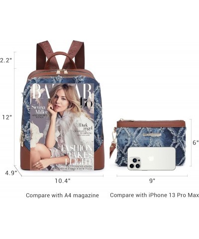 MKP Women Fashion Double Zipper Medium Backpack Purse PU Leather Ladies Travel Shoulder Bag Set 2Pcs Denim Blue $24.95 Backpacks