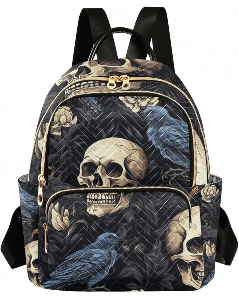 Small Backpack Purse for Women, Skull Crow Travel Bag Casual Daypack Shoulder Bag Medium $14.40 Backpacks