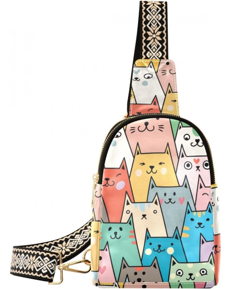 Cute Colorful Cats Crossbody Sling Bag for Women Men Leather Chest Bags Purse Adjustable Cross Body Daypack for Outdoors Shop...