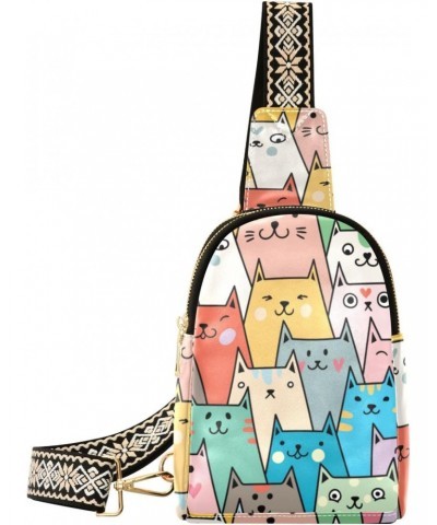 Cute Colorful Cats Crossbody Sling Bag for Women Men Leather Chest Bags Purse Adjustable Cross Body Daypack for Outdoors Shop...