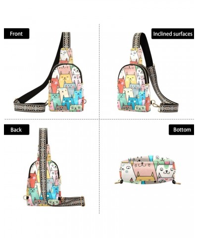 Cute Colorful Cats Crossbody Sling Bag for Women Men Leather Chest Bags Purse Adjustable Cross Body Daypack for Outdoors Shop...