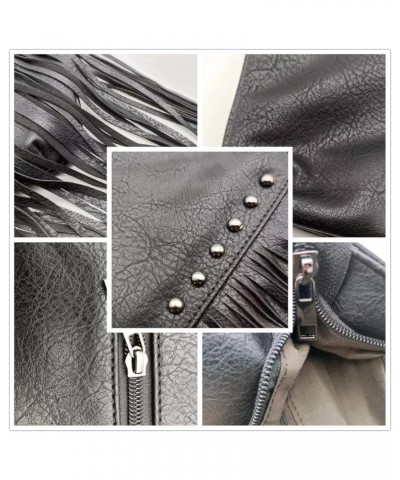 Casual Rivets Fringed Shoulder Handbag for Women,Soft Vegan Leather Hippie Crossbody Purse Bag Hobo Bag A-black $17.57 Crossb...