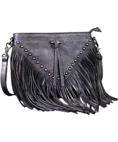 Casual Rivets Fringed Shoulder Handbag for Women,Soft Vegan Leather Hippie Crossbody Purse Bag Hobo Bag A-black $17.57 Crossb...