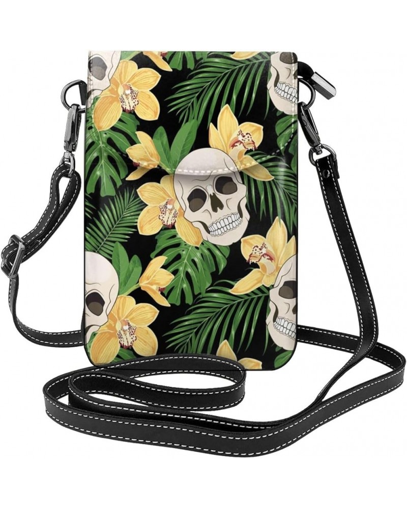 Sloth Flower Small Crossbody Bags for Women PU Leather Phone Purse Wallet Travel Mini Cell Phone Purse with Card Slots Skull ...