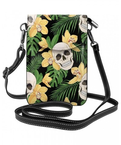 Sloth Flower Small Crossbody Bags for Women PU Leather Phone Purse Wallet Travel Mini Cell Phone Purse with Card Slots Skull ...