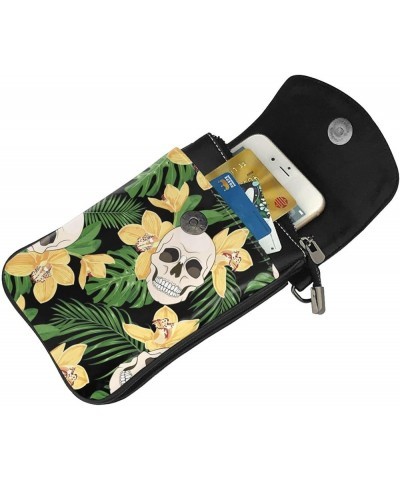 Sloth Flower Small Crossbody Bags for Women PU Leather Phone Purse Wallet Travel Mini Cell Phone Purse with Card Slots Skull ...