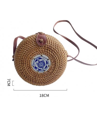 Handwoven Round Rattan Bag, Summer Beach Shoulder Leather Straps Natural Rattan Chic HandBag Rattan Crossbody Bag for Women E...