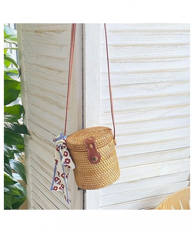 Handwoven Round Rattan Bag, Summer Beach Shoulder Leather Straps Natural Rattan Chic HandBag Rattan Crossbody Bag for Women E...