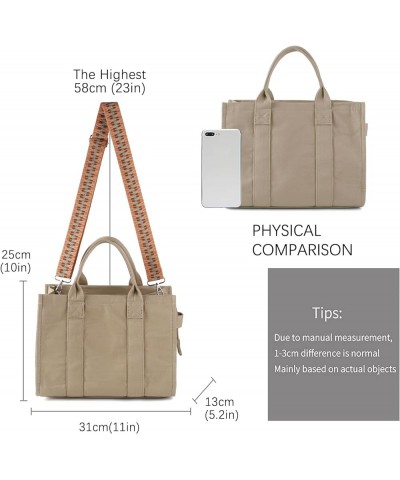 Tote Bags for Women Handbag Tote Purse with Zipper Canvas Crossbody Bag Shoulder Bag Khaki $17.14 Totes