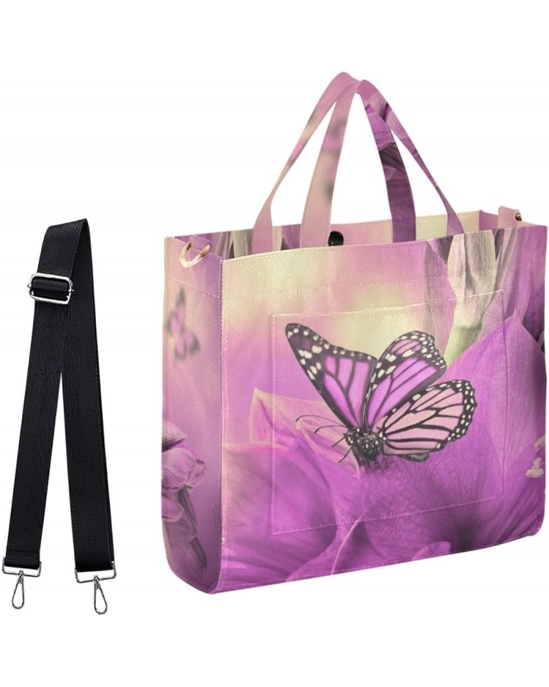 Beautiful Spring Flowers Purple Butterfly Big Satchel Bag for Women Work Travel Shopping Sport Multi05 $16.49 Satchels