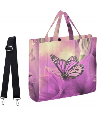 Beautiful Spring Flowers Purple Butterfly Big Satchel Bag for Women Work Travel Shopping Sport Multi05 $16.49 Satchels